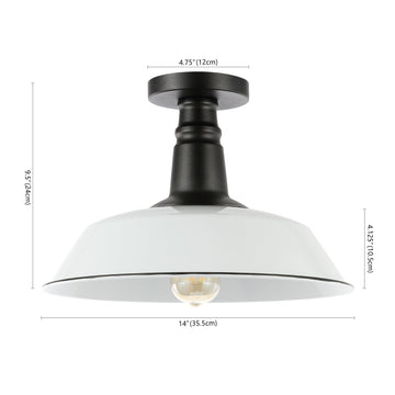 Camila 14"  Classic Industrial Indoor/Outdoor Iron LED Semi Flush Mount - JONATHAN Y